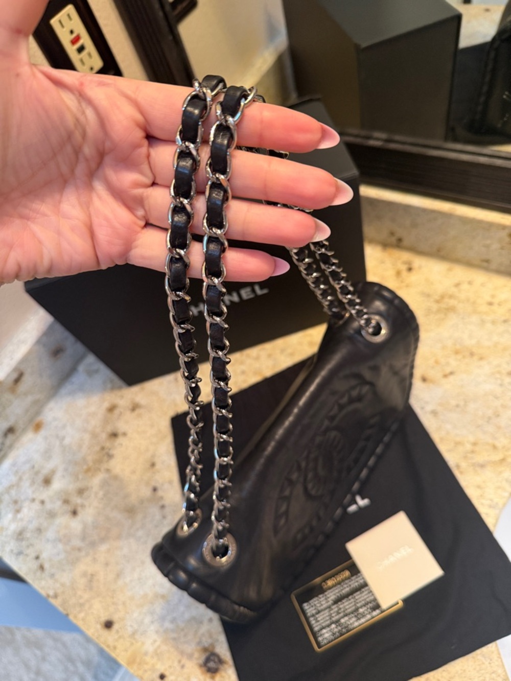 CHANEL Black Quilted Lambskin Flap Bag with Chain Strap CC logo - Picture 12 of 17